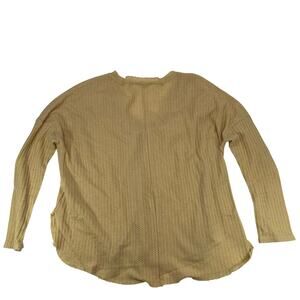 Double Zero Tan Beige Thermal Waffle Knit V-Neck Top Small Women